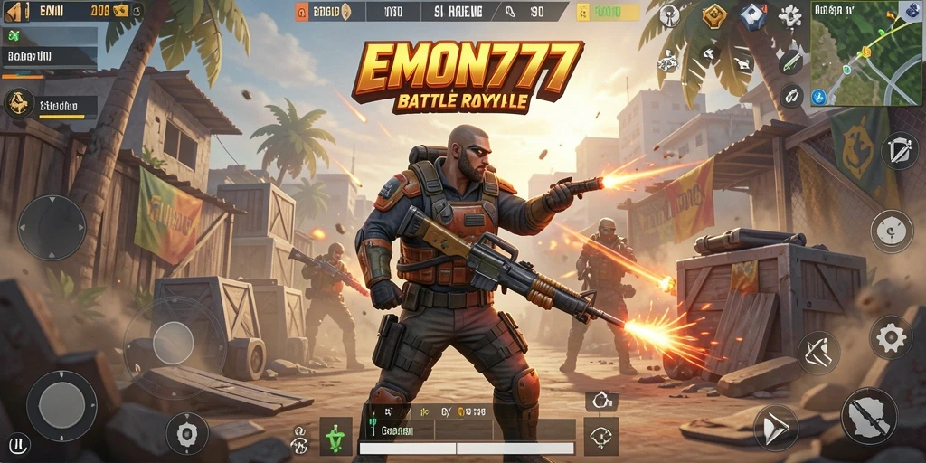 Tampilan aksi seru dalam permainan Battle Royale EMON777.