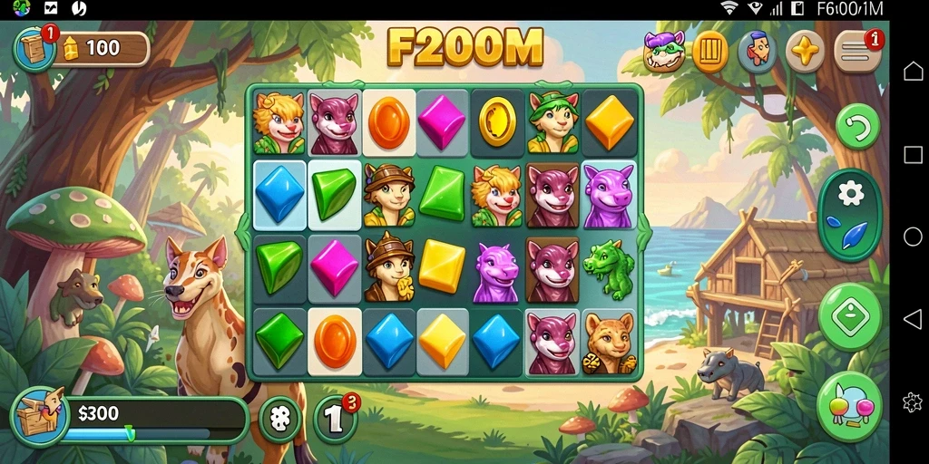 Tampilan menarik dari gameplay F200M saat mencocokkan bentuk.