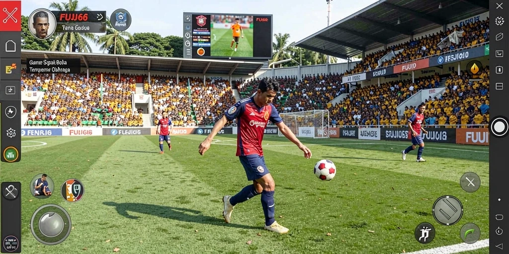 Gameplay seru dan mendebarkan di lapangan sepak bola.