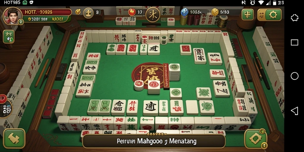 Screenshot gameplay HOT985 menampilkan ubin Mahjong yang berwarna-warni dan menantang.