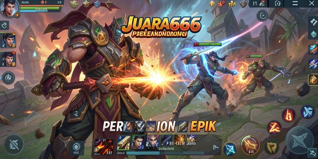 Screenshot JUARA666 menampilkan pertarungan seru antara karakter di arena.