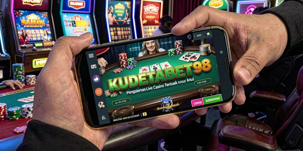 Screenshot gameplay Live Casino KUDETABET98 menampilkan dealer langsung dan suasana kasino yang nyata.