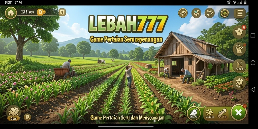 Tampilan gameplay seru dalam LEBAH777 dengan aktivitas pertanian.