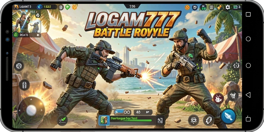 Gameplay seru LOGAM777 dalam pertempuran Battle Royale.
