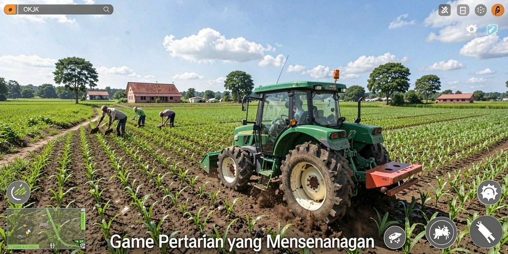 Tangkapan layar OKJK menampilkan gameplay pertanian yang interaktif dan menyenangkan.