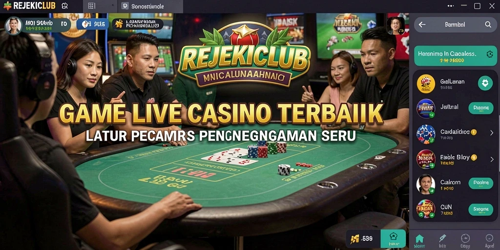 Screenshot permainan Live Casino yang menampilkan dealer dan pemain.