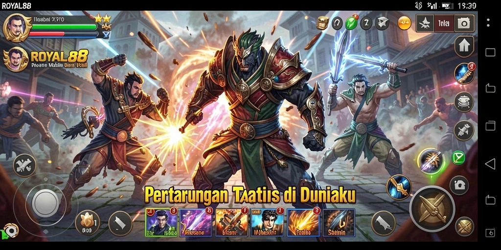 Screenshot utama ROYAL88 menampilkan duel memukau antar karakter.