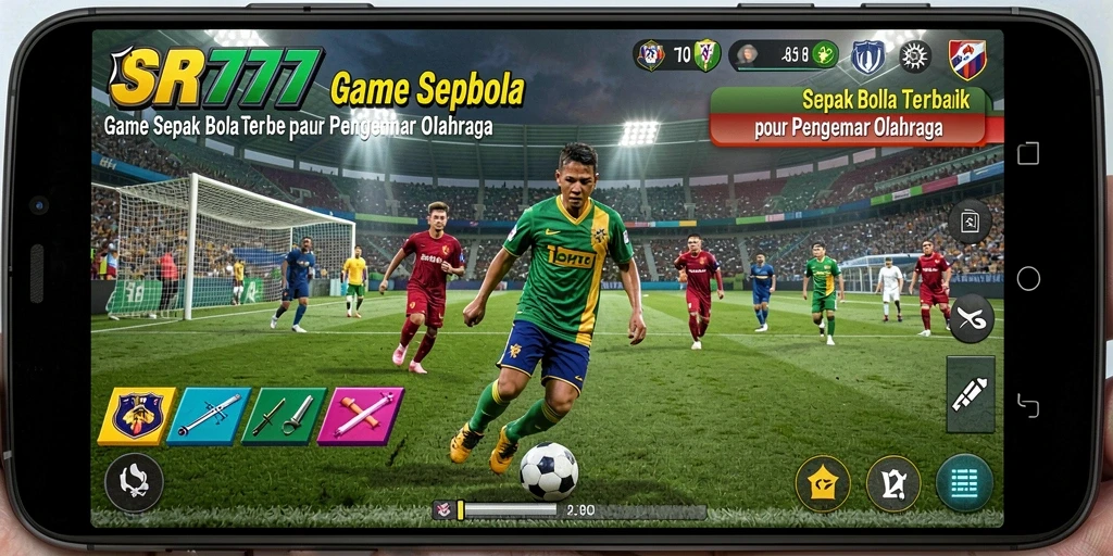 Screenshot gameplay SR777 menampilkan aksi sepak bola yang mendebarkan.